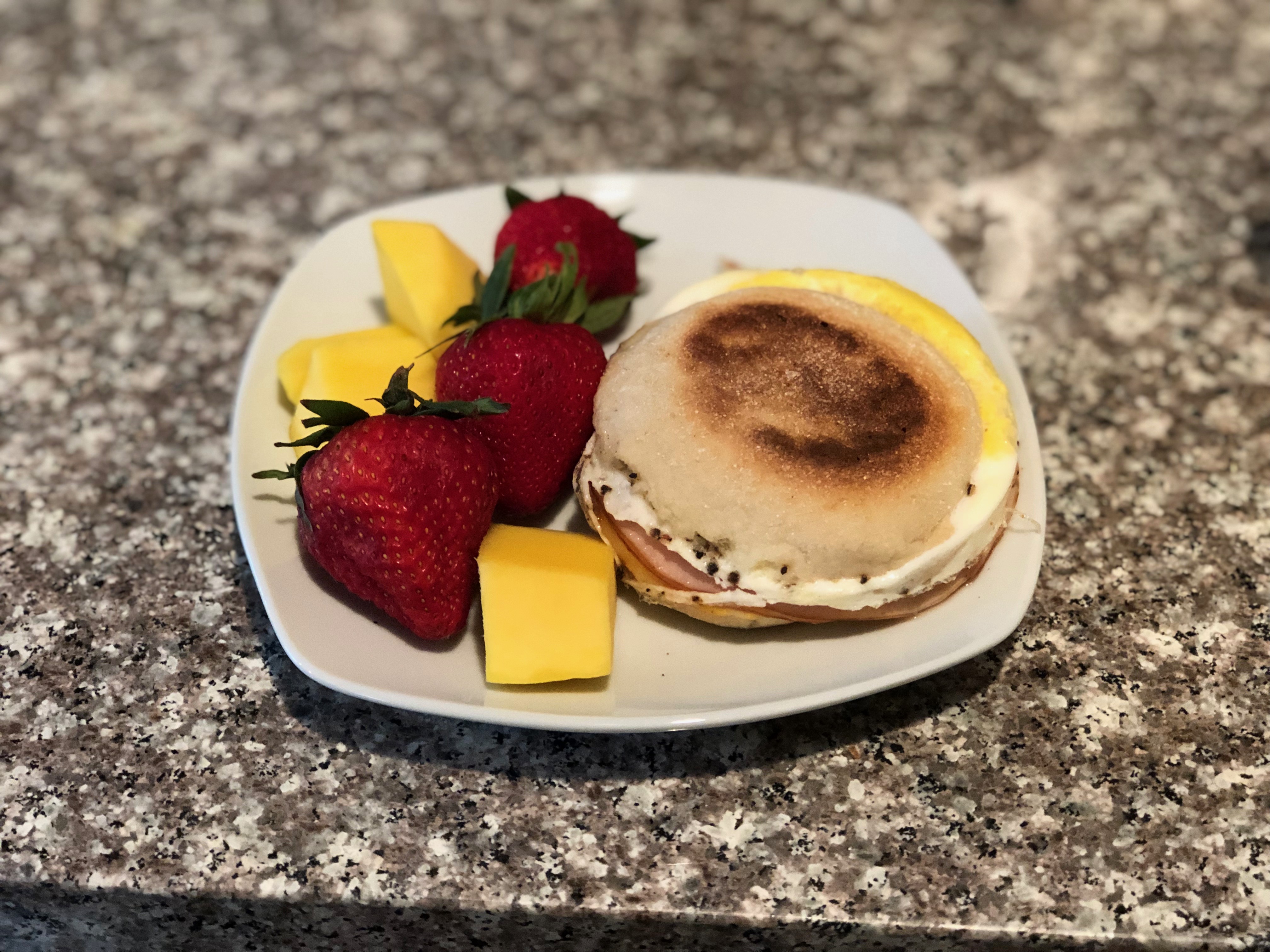 breakfast sandwich with fruit