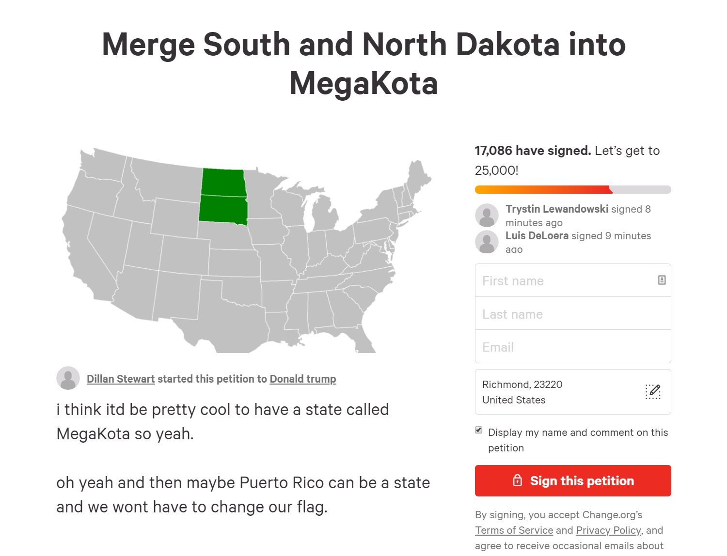 Megakota North Dakota Weird Change.org Petition Alice Minium