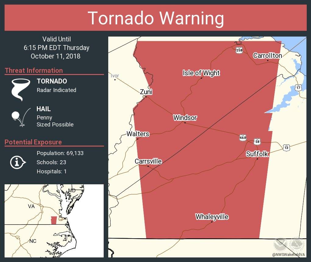 A tornado warning was issued in Chesterfield, Amelia, Dinwiddie, Nottoway, ...