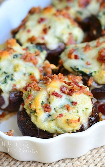 Bacon and Spinach Four Cheese Stuffed Mushrooms