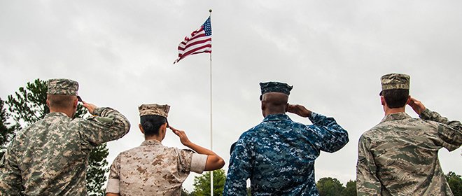 military saluting the flag