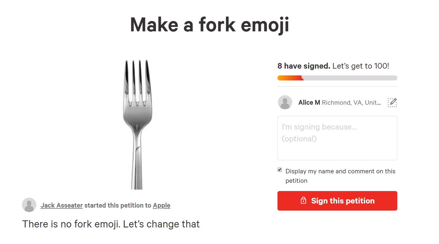 Fork Emoji Change.org Petition Weird