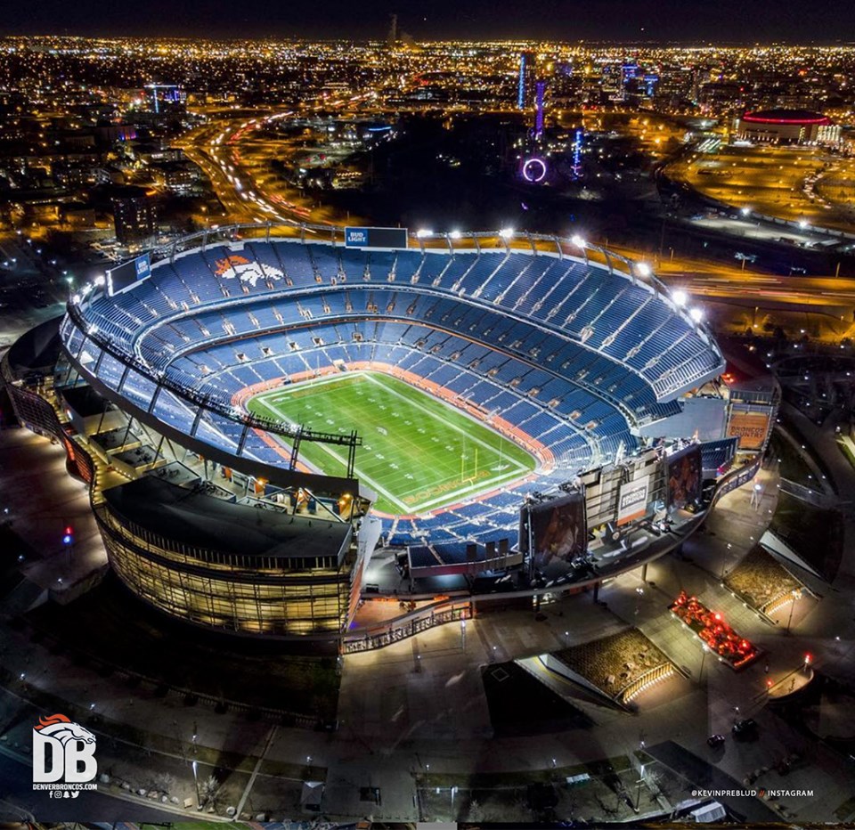 Denver Broncos Stadium at night