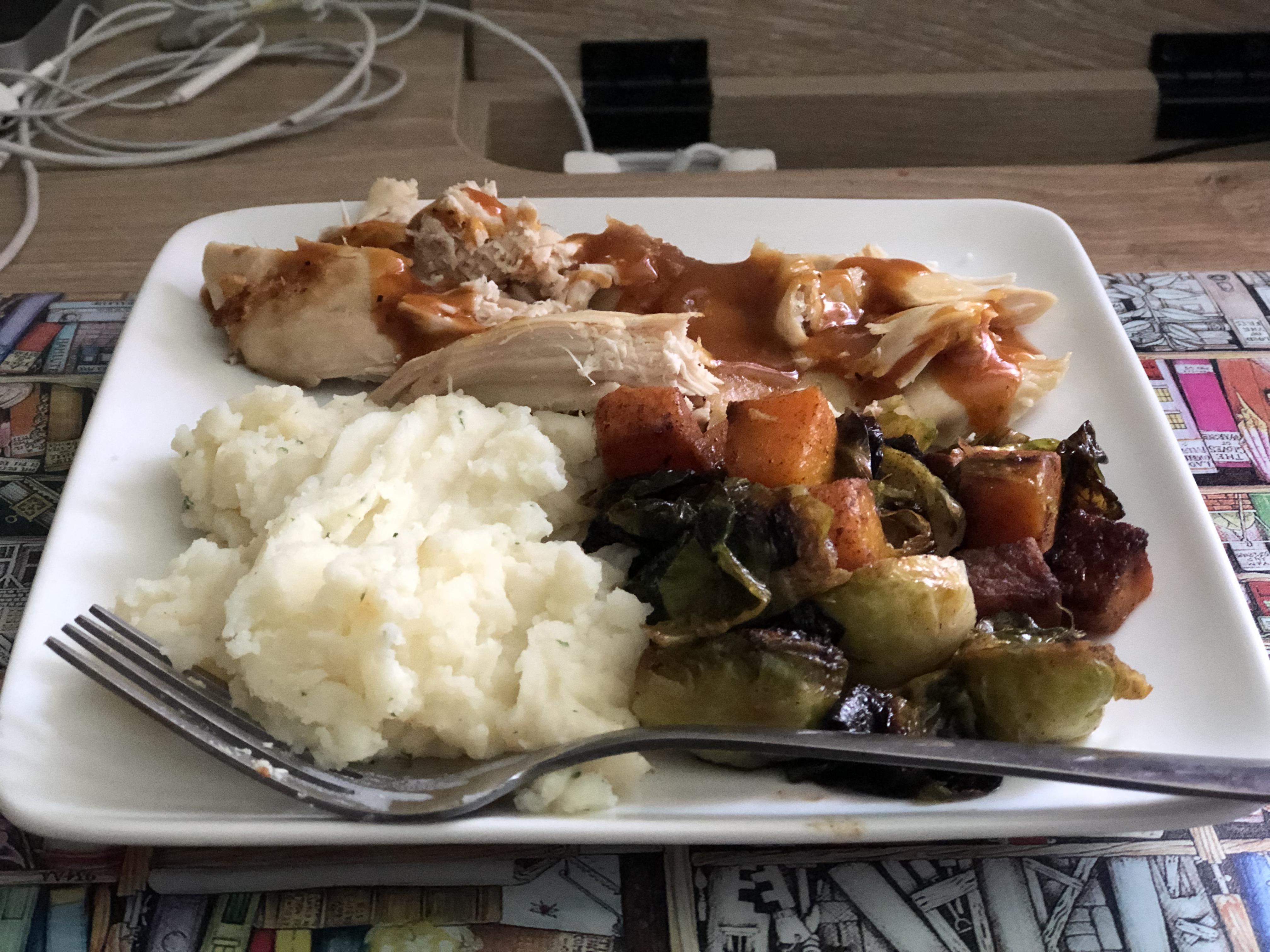 rotisserie chicken and mashed potatoes