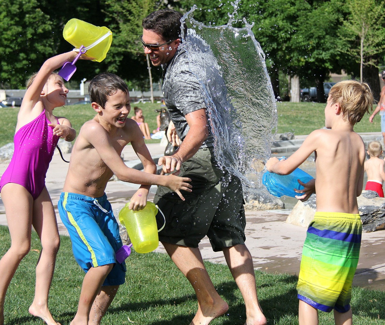 water fight, children playing, summer